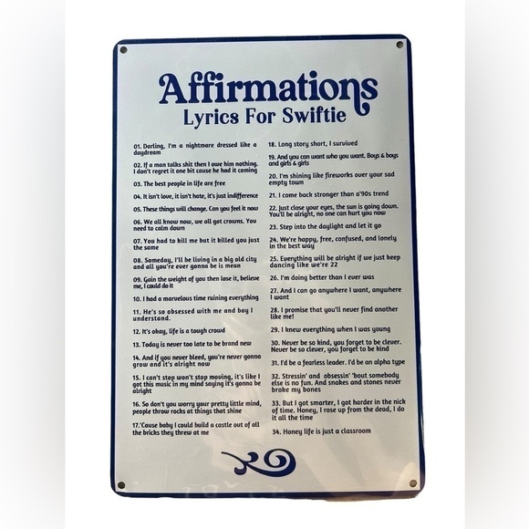 Taylor Swift Affirmations Lyrics Metal Wall Plaque Decor - Picture 1 of 3